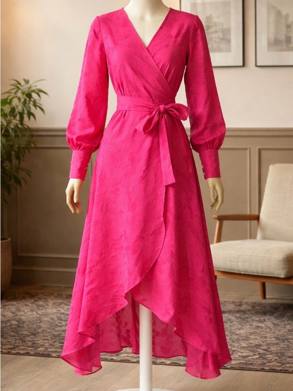 Elegant Pink Wrap Dress